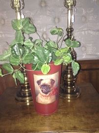 Brass lamps; darling dog container