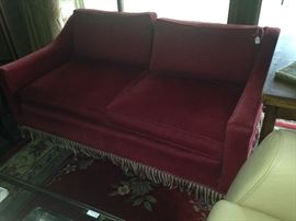 Fringed edge red love seat