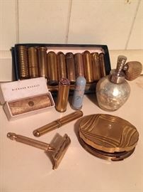 Vintage Razor, Art Deco Lipstick Tubes, Compact & Perfume Bottle