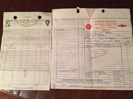 Lenoir Motors and Rabb Motor Company Receipts