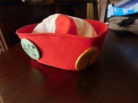 Hat with Vintage Peanut Pinback Buttons