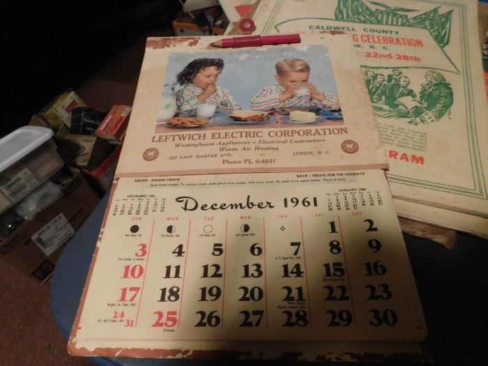 1961 Leftwich Electric Calendar Lenoir, N.C.