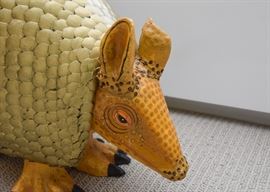 $500- Sergio Bustamante Paper Mache Armadillo Art Sculpture, Signed (Approx. 26" L x 11" W x 18" H, some minor damage)