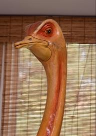 $650- Sergio Bustamante Paper Mache Ostrich Art Sculpture (Approx. 40" L x 21" W x 74" H, some minor damage)