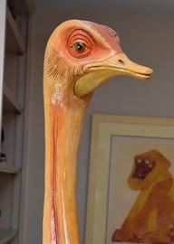 $650- Sergio Bustamante Paper Mache Ostrich Art Sculpture (Approx. 40" L x 21" W x 74" H, some minor damage)