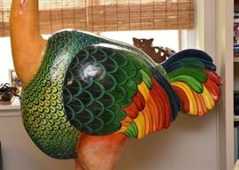 $650- Sergio Bustamante Paper Mache Ostrich Art Sculpture (Approx. 40" L x 21" W x 74" H, some minor damage)