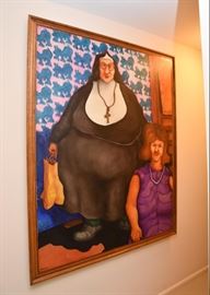 $1,000 - Large Framed Original Artwork / Painting of Nun by Skip Hartzell (Approx. 52" L x 65" H)