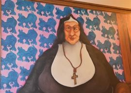$1,000 - Large Framed Original Artwork / Painting of Nun by Skip Hartzell (Approx. 52" L x 65" H)