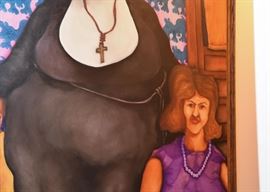 $1,000 - Large Framed Original Artwork / Painting of Nun by Skip Hartzell (Approx. 52" L x 65" H)