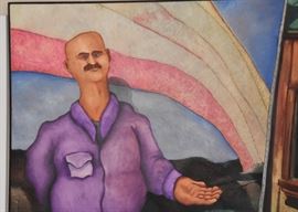 $800 - Large Framed Original Artwork / Painting of Man & Dog by Skip Hartzell (Approx. 48" L x 60" H)