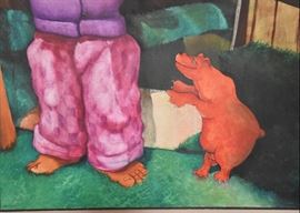 $800 - Large Framed Original Artwork / Painting of Man & Dog by Skip Hartzell(Approx. 48" L x 60" H)