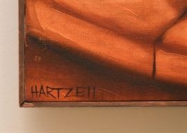 $750 - Large Framed Original Artwork / Painting of Piano Player & Dogs by Skip Hartzell (Approx. 48" L x 48" H)