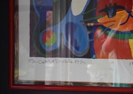 $300 - Large Framed Limited Edition Artwork, "Two Cats & Double Fish" by Michael Leu (Approx. 44" L x 32" H)