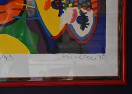 $300 - Large Framed Limited Edition Artwork, "Two Cats & Double Fish" by Michael Leu (Approx. 44" L x 32" H)