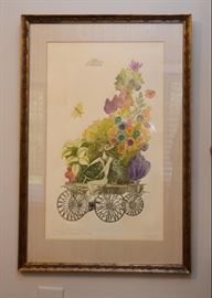 $125 - Framed Limited Edition Artwork - Flower Cart, 1967, Signed by Artist (Approx. 18" L x 26" H)