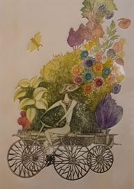$125 - Framed Limited Edition Artwork - Flower Cart, 1967, Signed by Artist (Approx. 18" L x 26" H)
