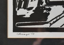 $250 - Framed Chicago Artwork, 1973 - Signed by Artist (Approx. 31" x 28")