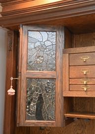 $2,800 - Incredible Custom Made Oak Bar with Grain Bin & Leaded Glass (2 Separate Pieces), Featured in Better Homes & Gardens (Approx. 81" L x 25" W x 92" H) - SOLD AS ONE UNIT ONLY.