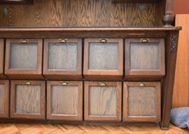 $2,800 - Incredible Custom Made Oak Bar with Grain Bin & Leaded Glass (2 Separate Pieces), Featured in Better Homes & Gardens (Approx. 81" L x 25" W x 92" H) - SOLD AS ONE UNIT ONLY.
