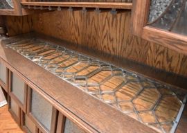 $2,800 - Incredible Custom Made Oak Bar with Grain Bin & Leaded Glass (2 Separate Pieces), Featured in Better Homes & Gardens (Approx. 81" L x 25" W x 92" H) - SOLD AS ONE UNIT ONLY.