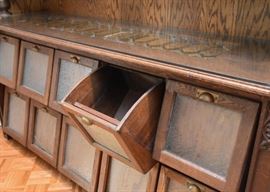 $2,800 - Incredible Custom Made Oak Bar with Grain Bin & Leaded Glass (2 Separate Pieces), Featured in Better Homes & Gardens (Approx. 81" L x 25" W x 92" H) - SOLD AS ONE UNIT ONLY.