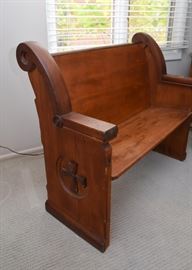 $300 - Vintage Wood Church Pew / Bench (No. 41) - Approx. 44" L x 38" Deep