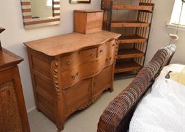 $450 - Antique Oak Serpentine Chest with Attached Wood Box (Approx. 46" L x 20" W x 36" H)