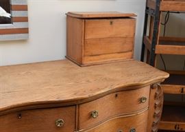 $450 - Antique Oak Serpentine Chest with Attached Wood Box (Approx. 46" L x 20" W x 36" H)