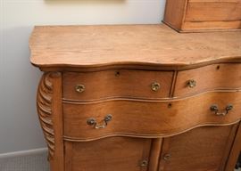 $450 - Antique Oak Serpentine Chest with Attached Wood Box (Approx. 46" L x 20" W x 36" H)