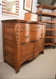 $450 - Antique Oak Serpentine Chest with Attached Wood Box (Approx. 46" L x 20" W x 36" H)