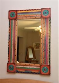 Colorful, Painted Wood Wall Mirror