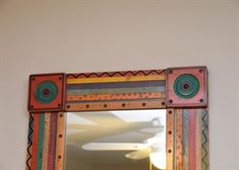Colorful, Painted Wood Wall Mirror