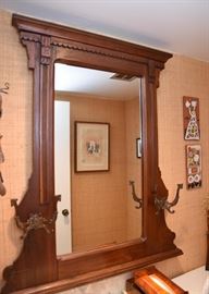 $200 - Antique Victorian Eastlake Entry Mirror with Hat Hooks (Approx. 39" L x 46" H)