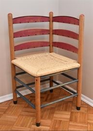 Painted Wood & Cane Corner Chair