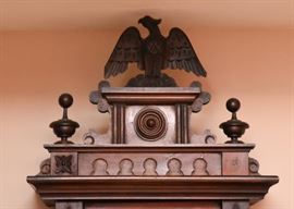 SOLD - Antique Victorian Wall Clock with Curio Shelves, Mirrors, & Carved Eagle (Approx. 26" W x 57" H)