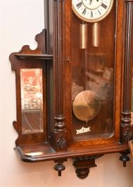 SOLD - Antique Victorian Wall Clock with Curio Shelves, Mirrors, & Carved Eagle (Approx. 26" W x 57" H)