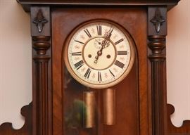 SOLD - Antique Victorian Wall Clock with Curio Shelves, Mirrors, & Carved Eagle (Approx. 26" W x 57" H)
