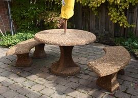 $250 - Patio Dining Table with 2 Benches (Embedded Stones)