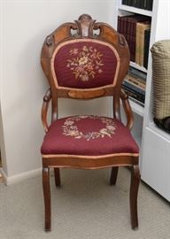$200 - Antique Wood Chair with Needlepoint Back & Seat