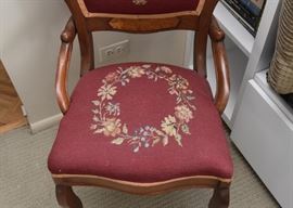 $200 - Antique Wood Chair with Needlepoint Back & Seat