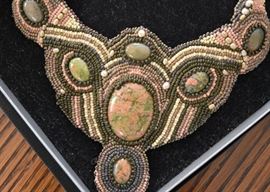 Antique Beaded Necklace with Semi-Precious Stones