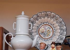 White Ceramic Teapot, Floral Serving Plate