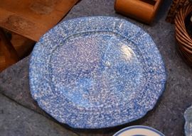 Blue Spongeware Pottery Platter