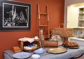 Bamboo Ladder, Baskets, Wicker Breakfast-in-Bed Tray, Silverplate Platters, Table Linens