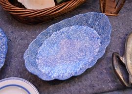Blue Spongeware Pottery Dish