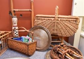 Bamboo Ladder, Baskets, Silverplate Platters, Table Linens, Etc.