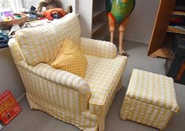 Yellow & White Check Upholstered Armchair with Storage Ottoman