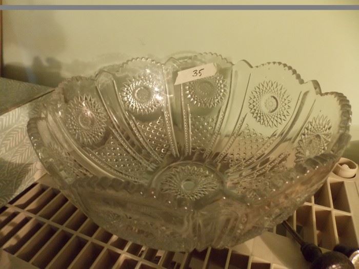 Vintage Pressed Glass Punch Bowl