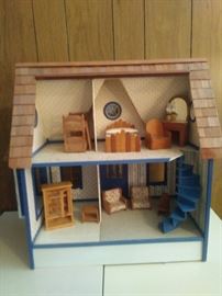 Hand Made Kit Wood Doll House with Furniture