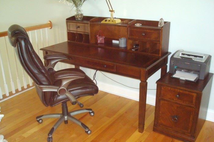 Ladies desk, file cabinet and leather office chair. Not the printer.
